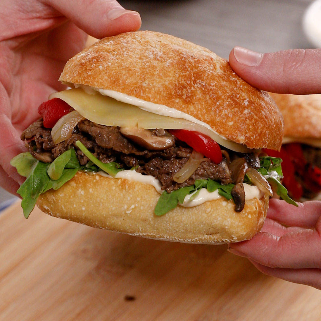 Steak-and-Mushroom Sandwich with Horseradish Mayonnaise